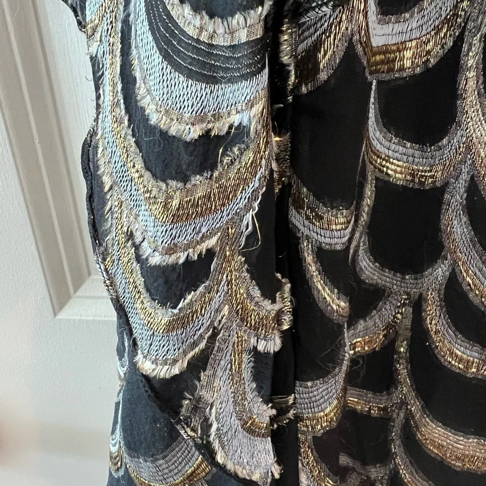 Loeffler Randall black and gold cape dress